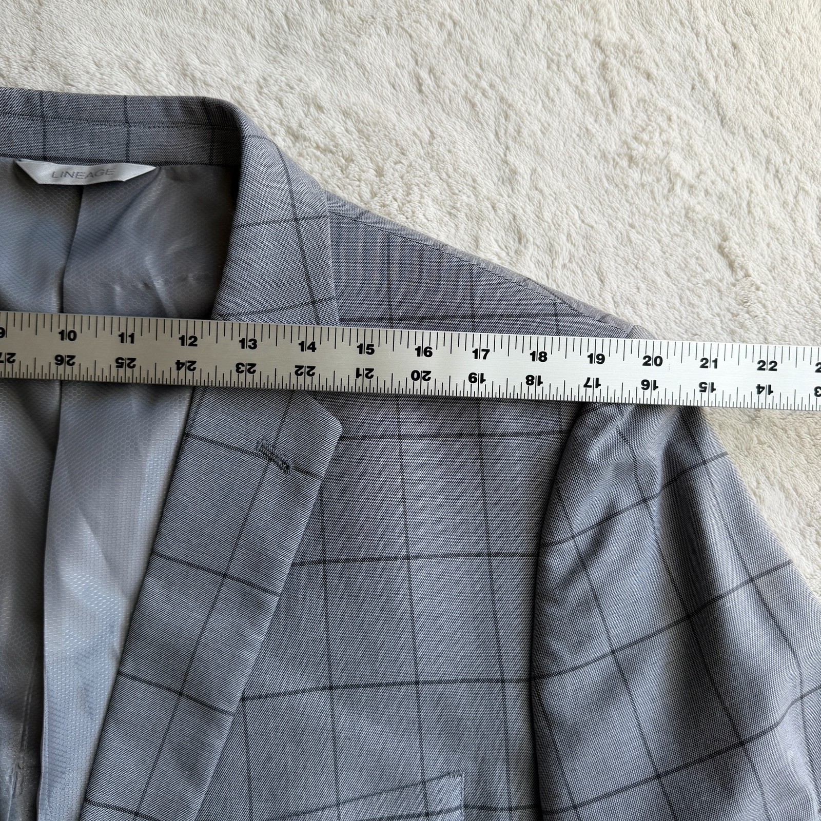 Lineage Mens 2pc Window Pane Suit 48R 40W Polyester Blend Light Grey Stretch