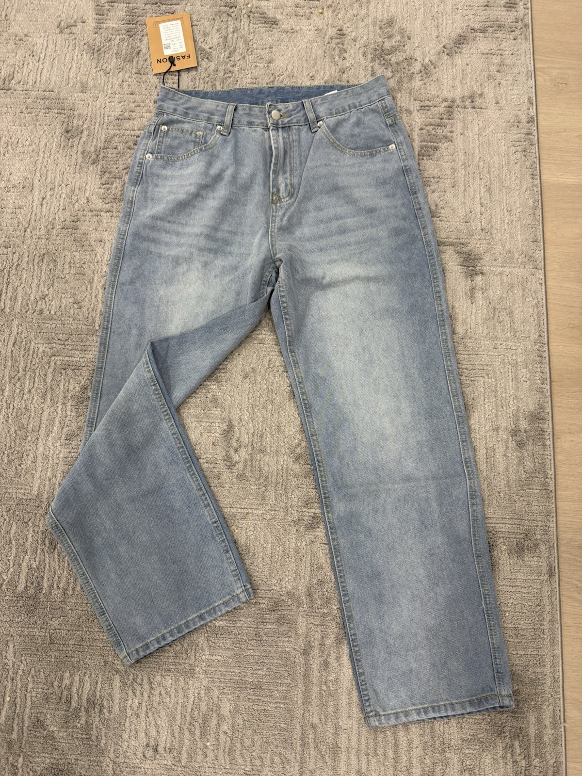 Light Blue Mans Denim Jeans Pants Straight Leg Slim Fit