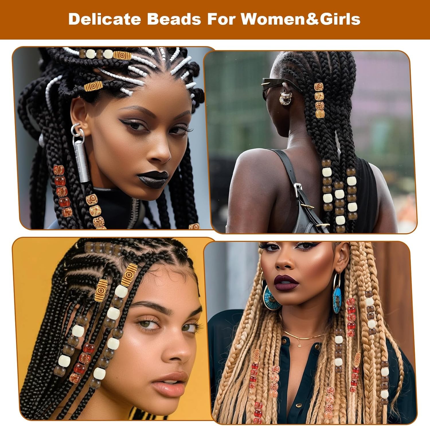 60 Pcs Wooden Hair Beads Dreadlock Braids Charms DIY Accessories for Hair