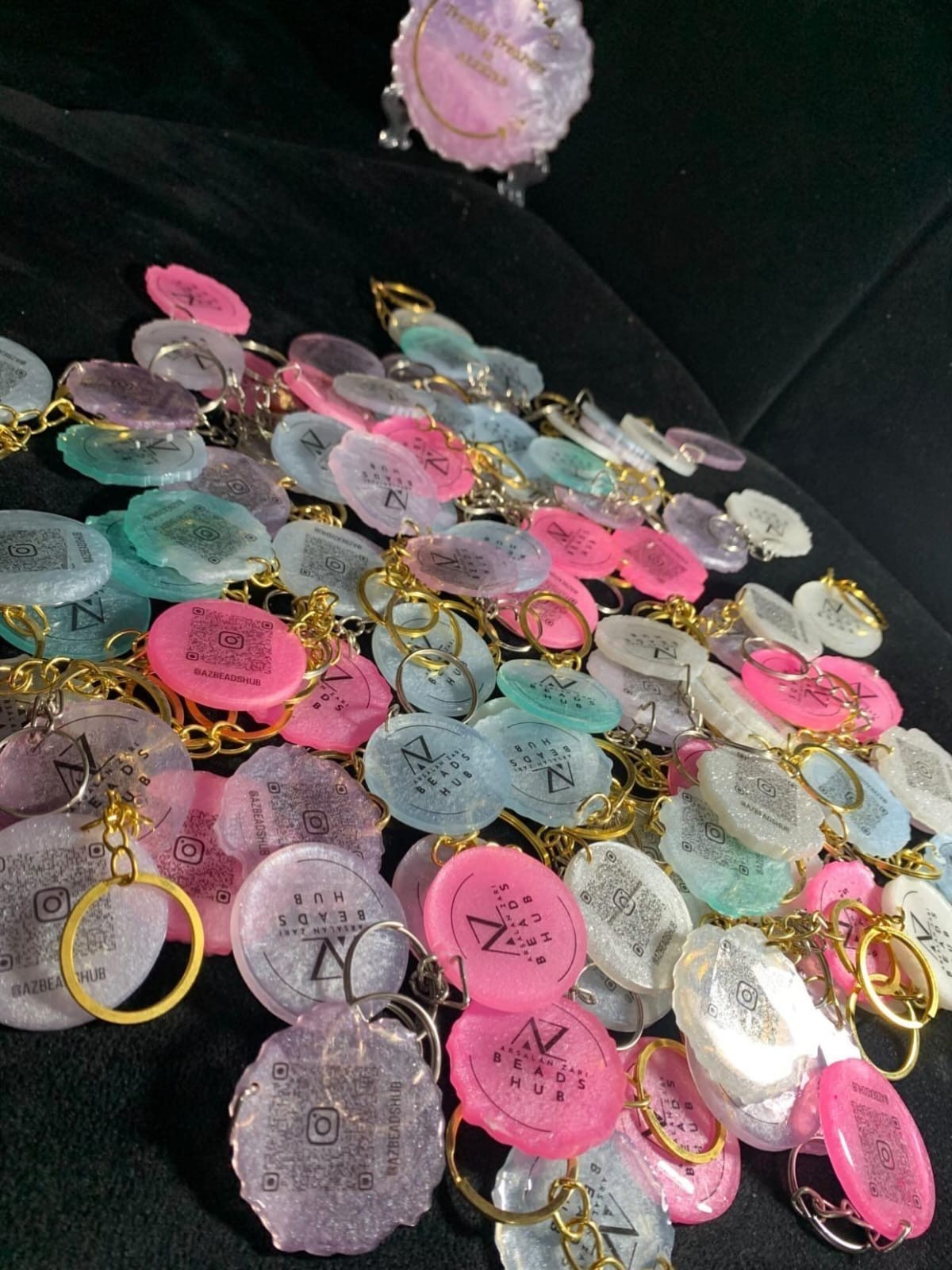 50 Pcs Custom QR Code Resin Keychain Bulk | High Gloss Handmade Business Promo