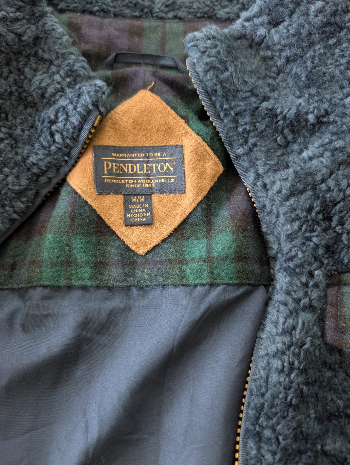 Pendleton sherpa fleece lined deep pile teddy fuzzy blue plaid jacket – Womens M