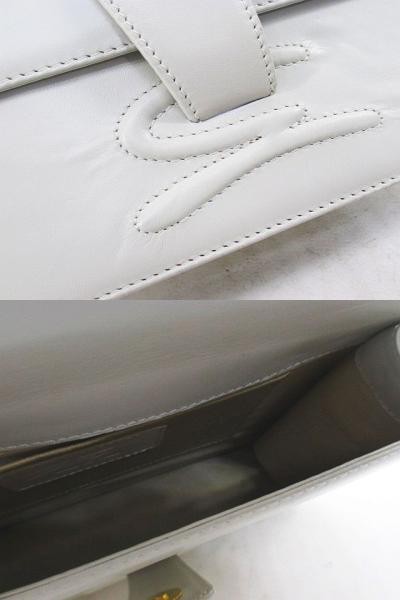 GENNY Leather Shoulder Bag White AB 17cm x 8.3in Crossbody Women’s