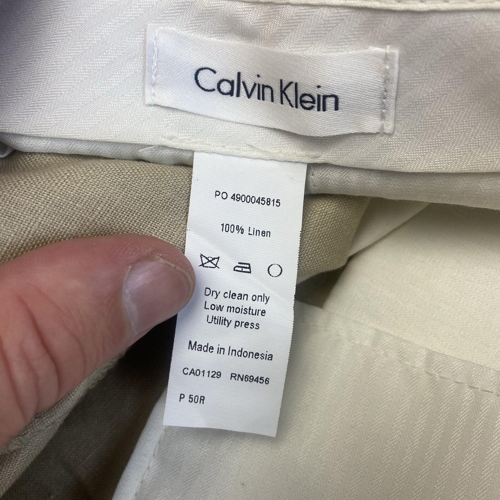 New Calvin Klein Linen Flat Front Untailored Unhemmed Pants Men’s Size 50 R