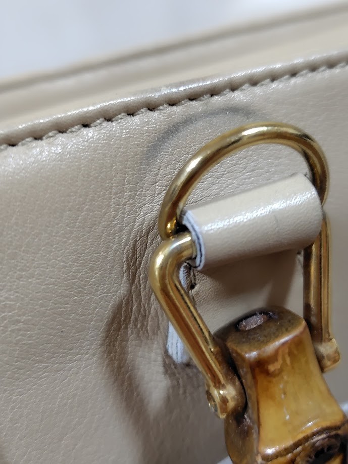 Gucci Hand Bag Bamboo 2Way Shoulder Leather Beige Authentic 333T0346