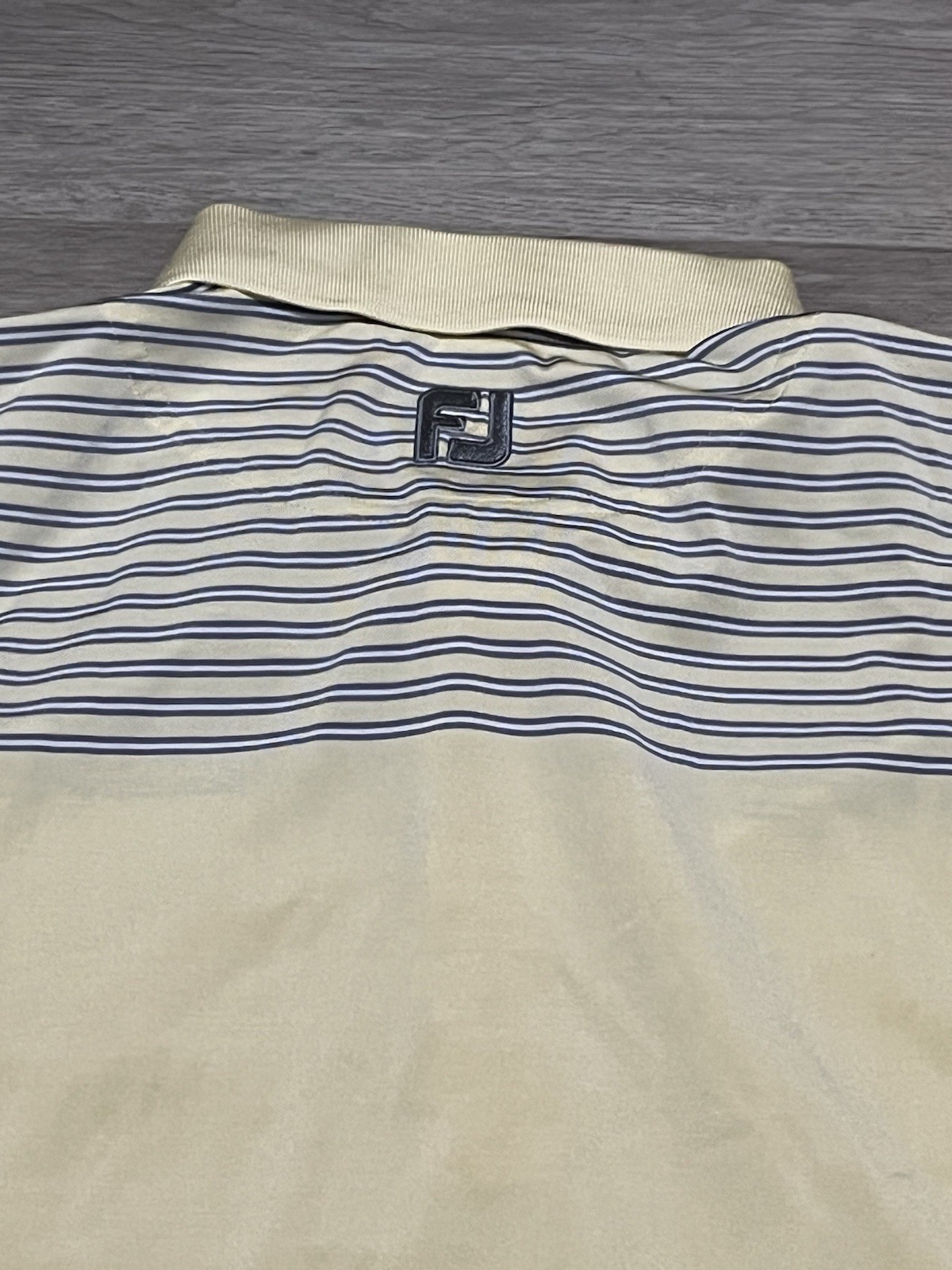 Footjoy Shirt Mens L Short Sleeve Golf Polo Stretch Lightweight Yellow Stripes