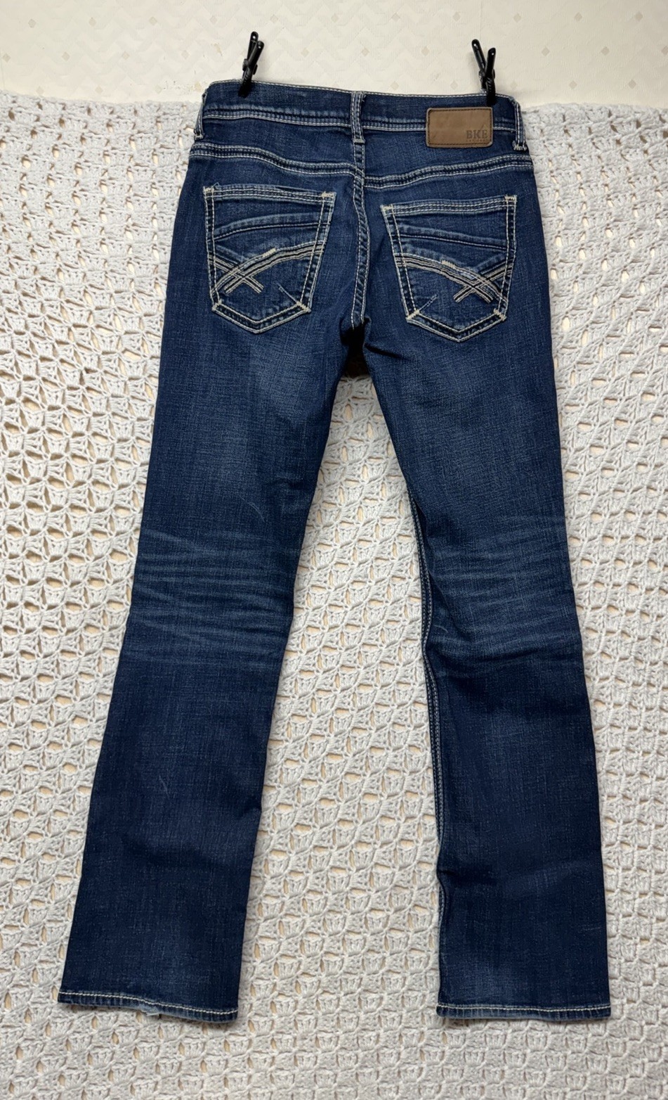 BKE Aiden Jeans Mens 29×32 Fits 29×31 Blue Denim Bootcut Stretch Embroidery