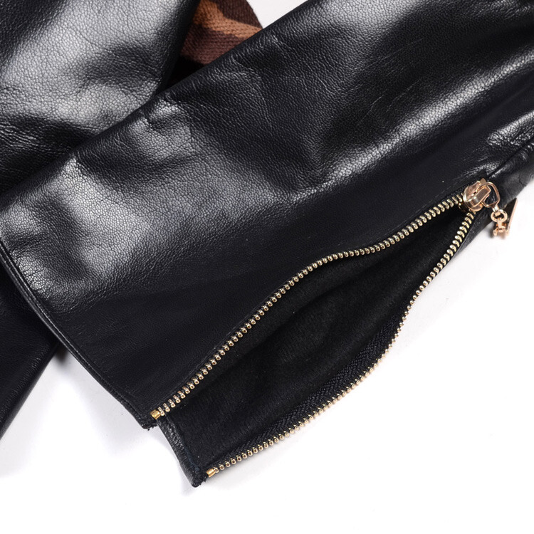 Custom made 30cm to 75cm Long Visible Side Zipper Style Real Sheep Leather Glove