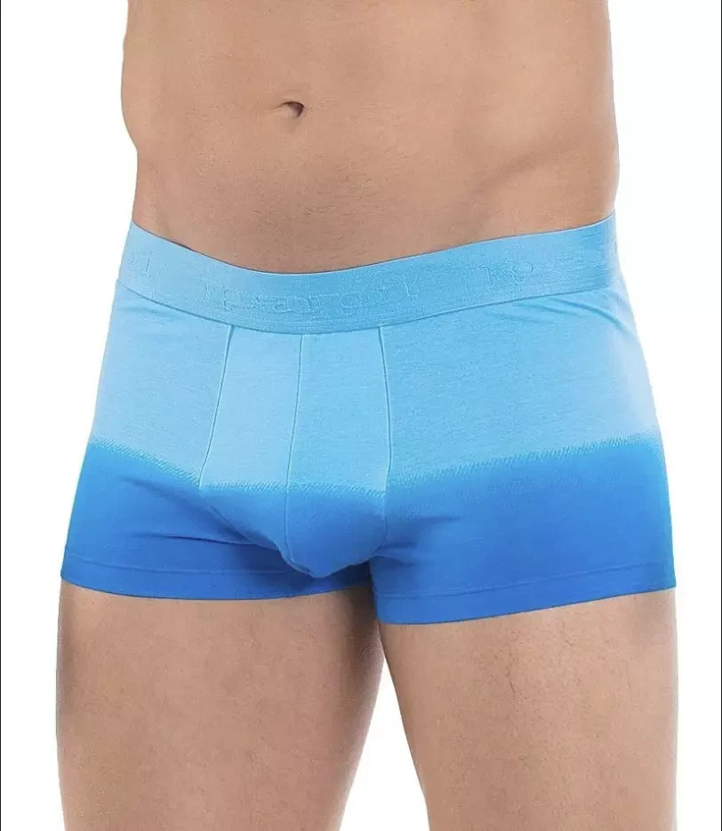 Mens Papi Cotton Stretch Polynesian Sunset Brazilian Trunk – Medium – Ombre Blue