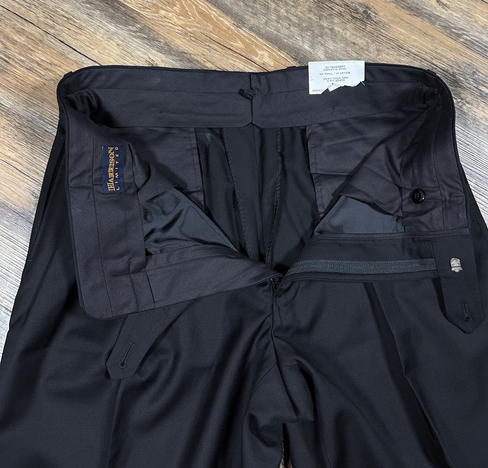 Samuelsohn Pants Men’s 33×38 Unhemmed Black Super 110’s Pleated Wool Italy L-4