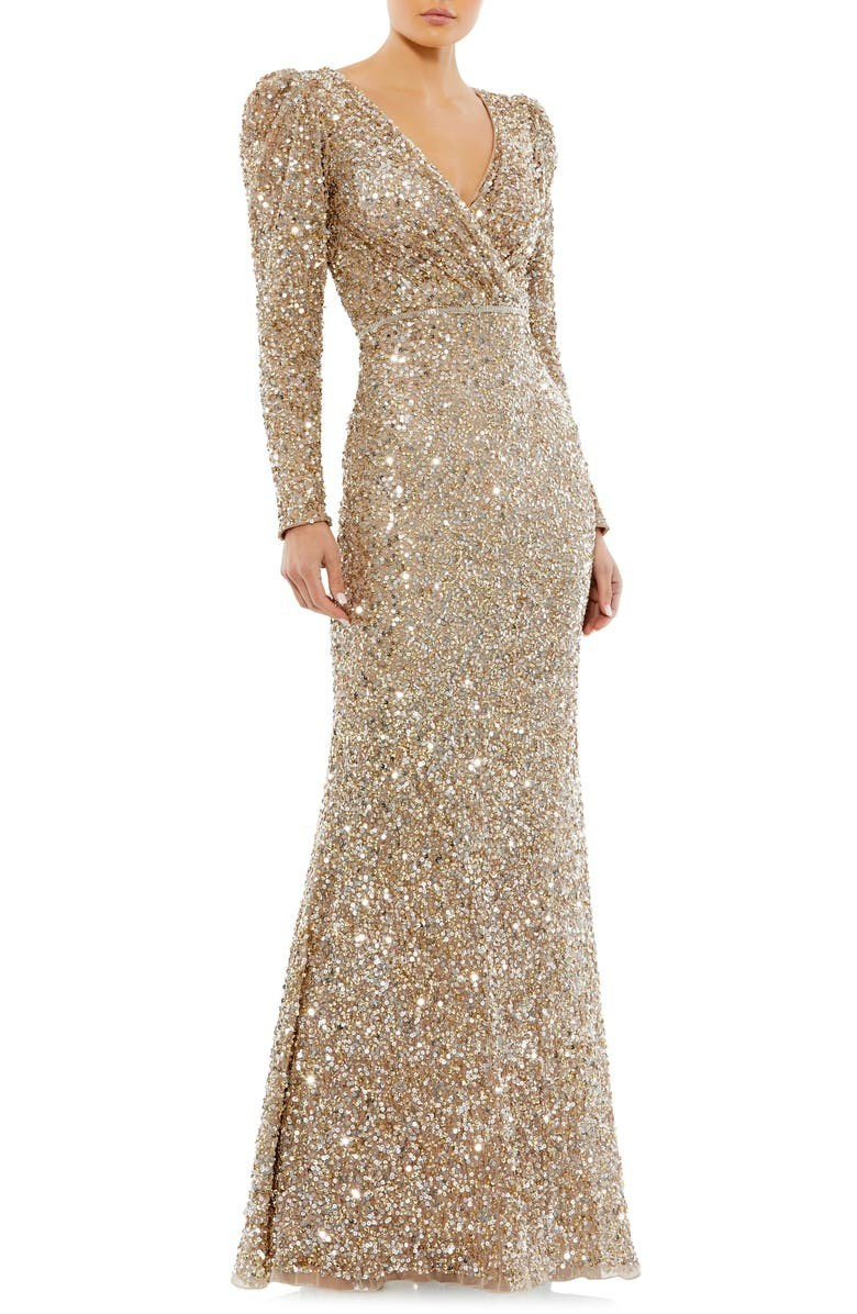 Mac Duggal 5510 Long Sleeve Sequin Trumpet Gown – Size 4 (LK#1187 A)