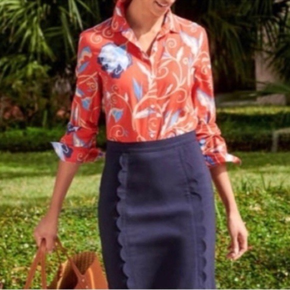 NWT J. McLaughlin Womens Lois Floral Button Down Shirt Lilywood Size L Preppy