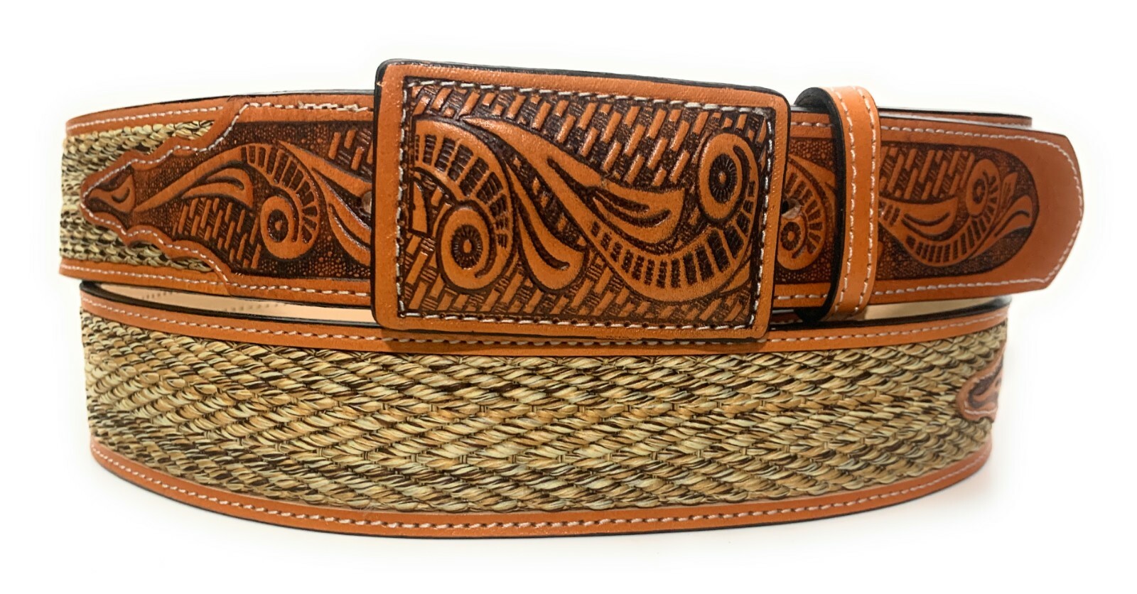 MEN’S WESTERN LEATHER BELT. SADDLE HORSE COWBOY RODEO BELT. CINTO CHARRO VAQUERO