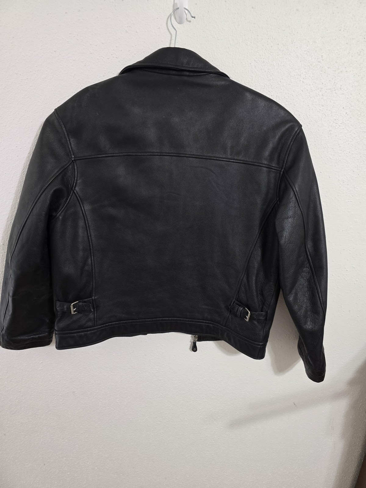 AKA Eddie Bauer Genuine Leather Jacket Mens Medium Black Bomber Full Zip Quilted