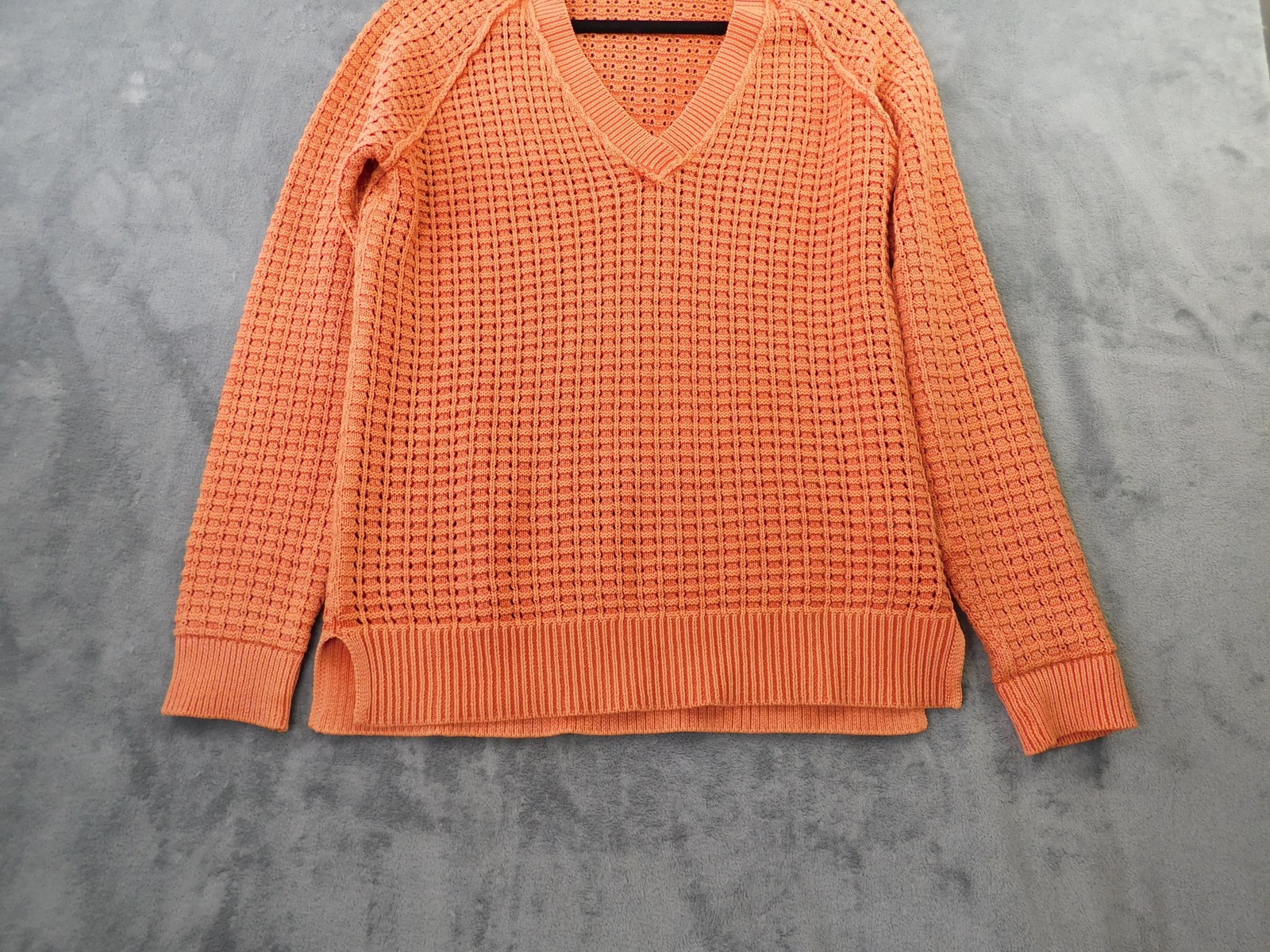 Sundance Sweater Womens Small Orange V Neck Hooded Knit Cotton Pullover Beach