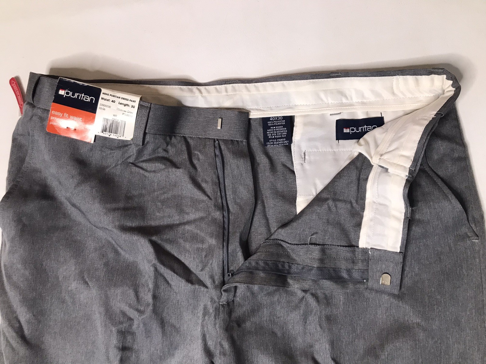Puritan Mens Gray Flat Front Pants 40×30