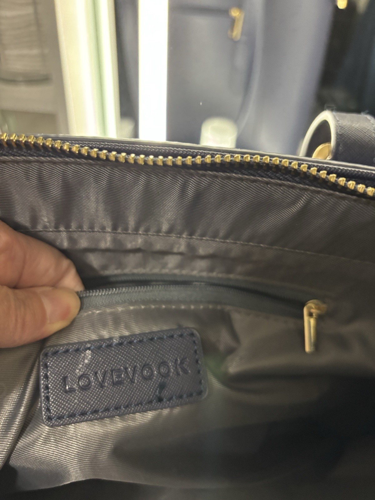 LOVEVOOK Navy Large Tote Zip Top w/ Gold Hardware, Detachable Strap, Pockets