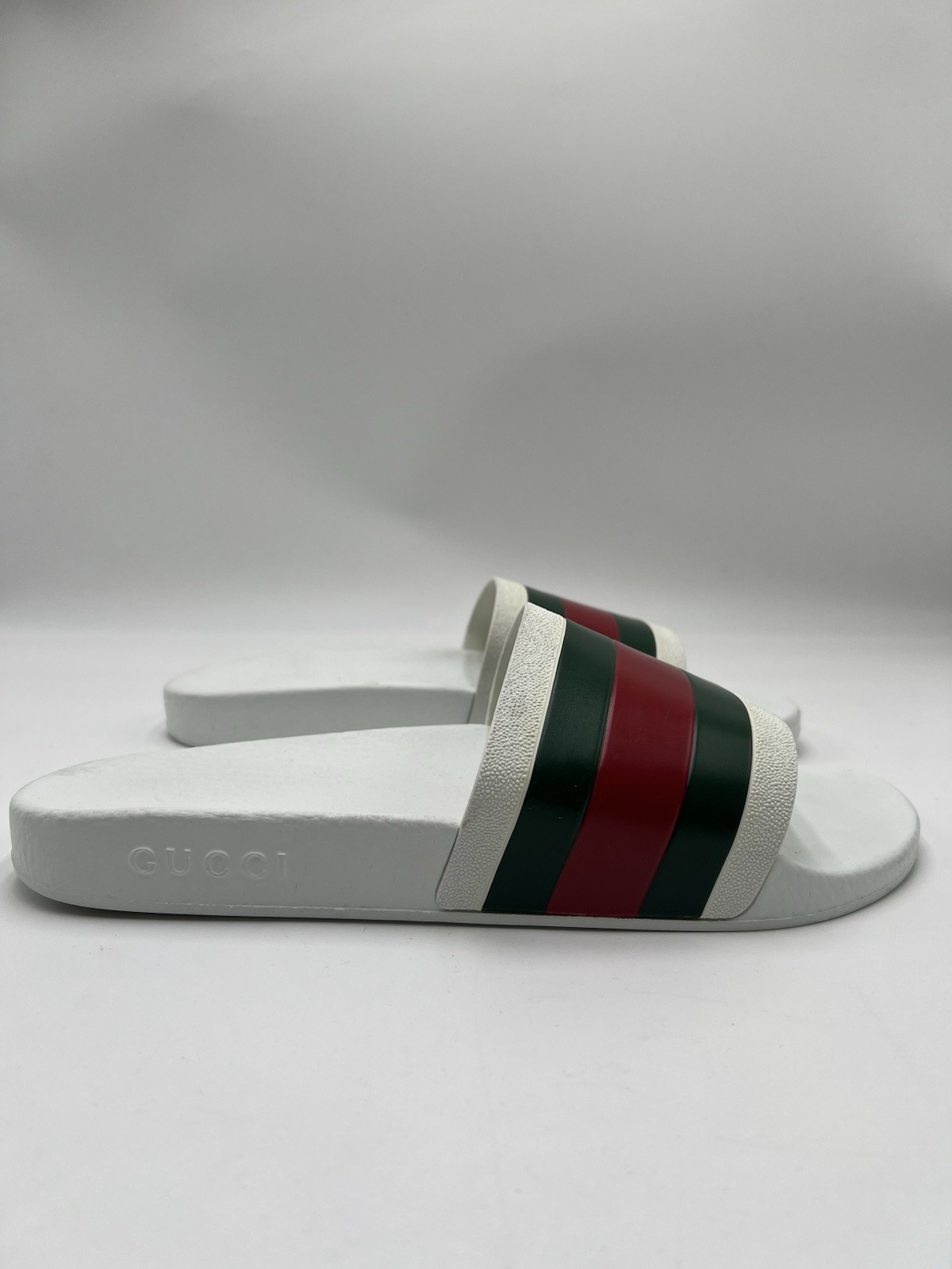 Men’s Gucci Pursuit Web White rubber slides Size 11