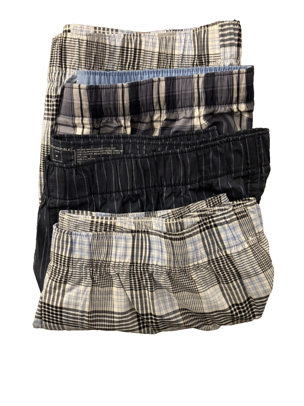 NWOT**Banana Republic Boxers* 4 Pair* M (32-34) Blue, Navy Grey** Plaid/Stripe
