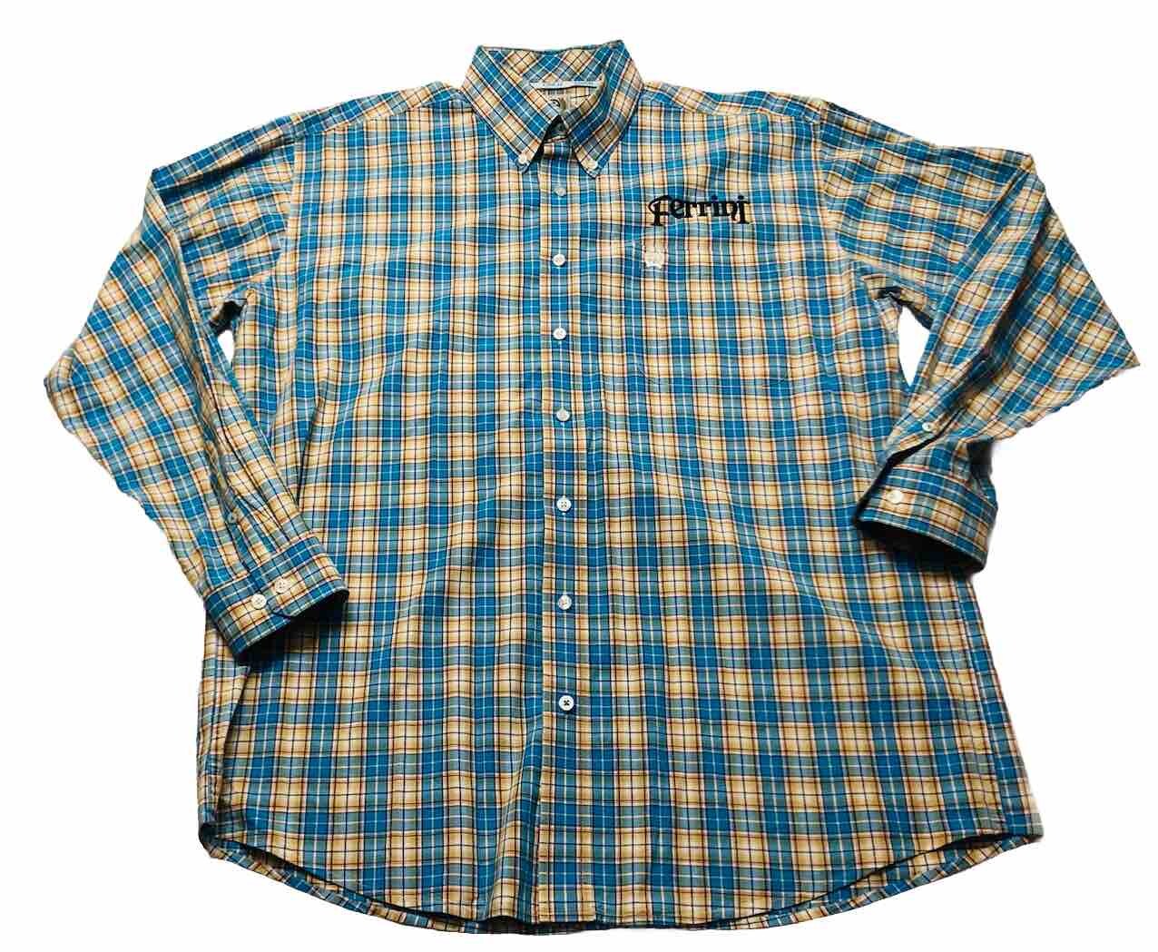 Cinch Western Shirt Mens Large Blue Plaid Long Sleeve White Logo Ferrini Logo
