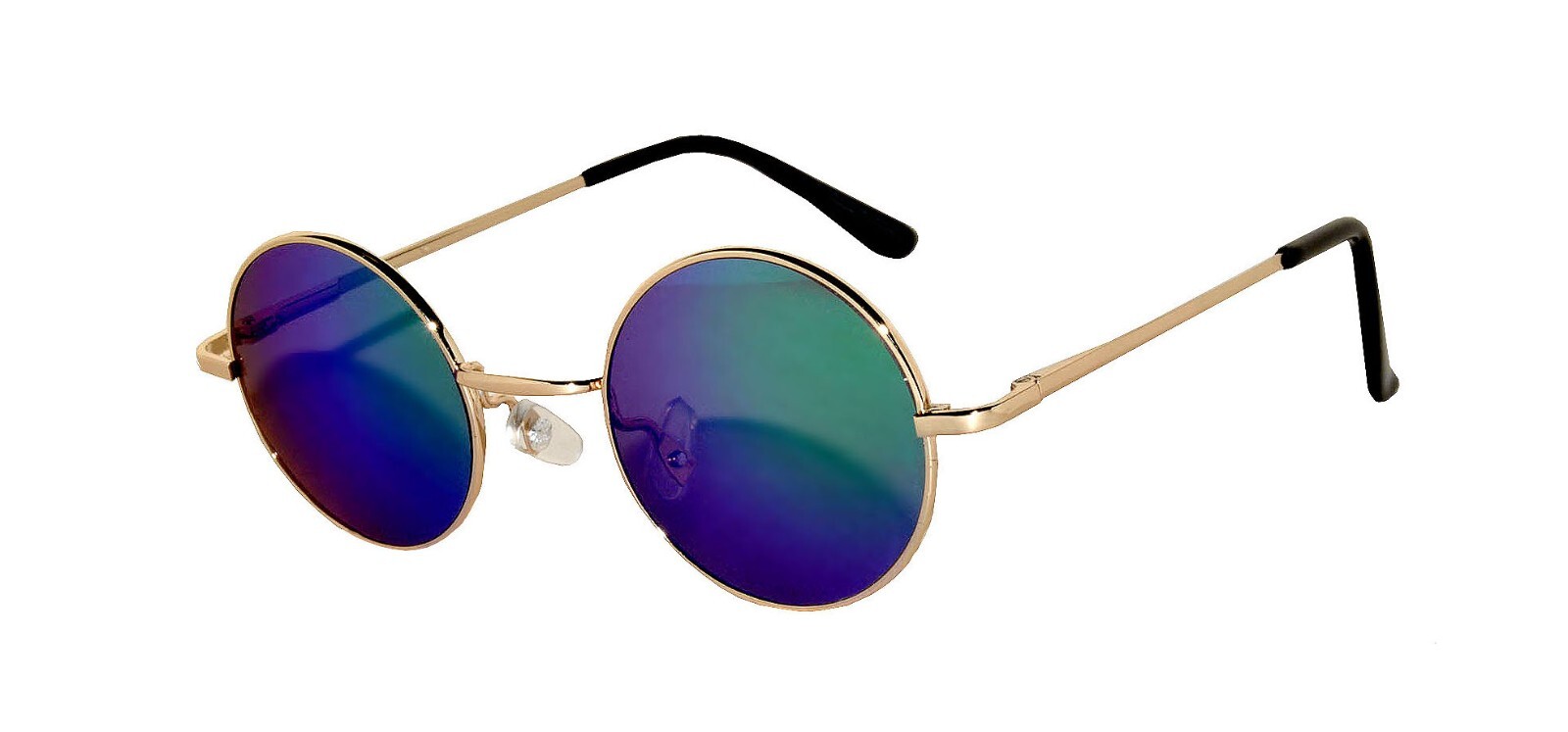 ROUND SUNGLASSES BLUE-GREEN MIRROR LENS 43mm GOLD METAL FRAME ONE PAIR SMALL