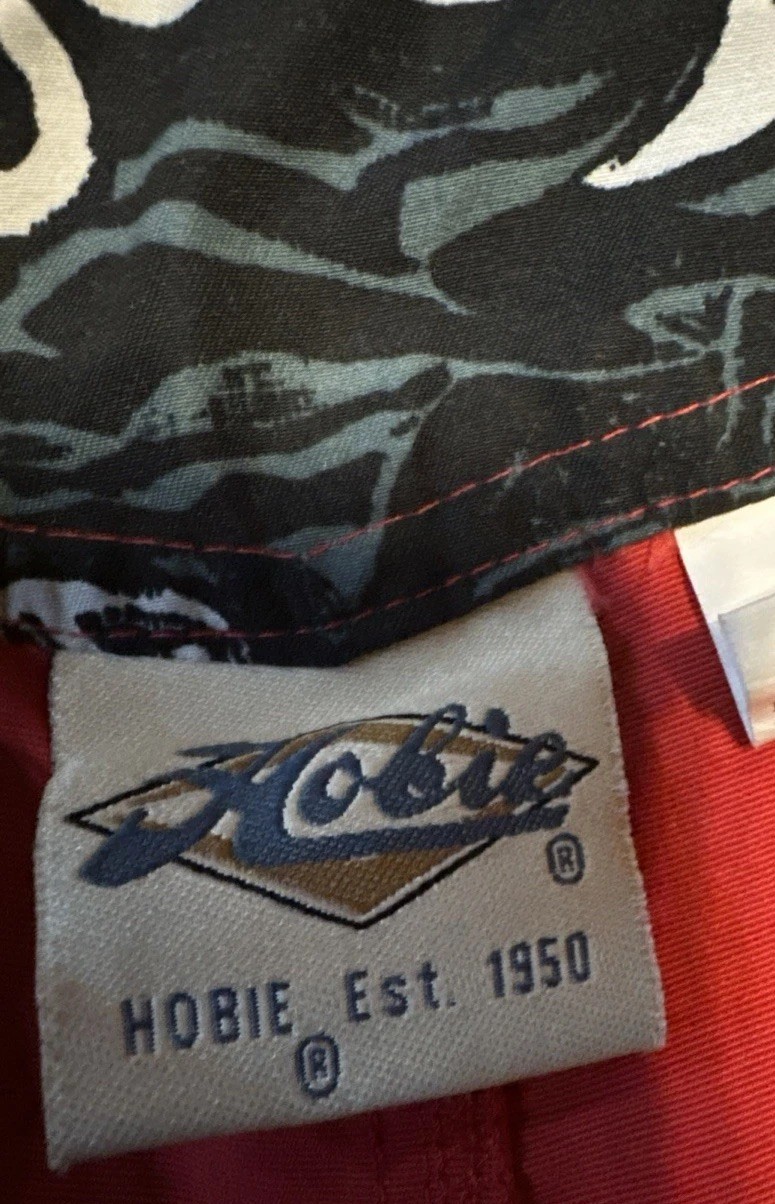 Vintage 80s Hobie Shorts Swim Trunks Red W Trim Surf Size 34 Made In USA