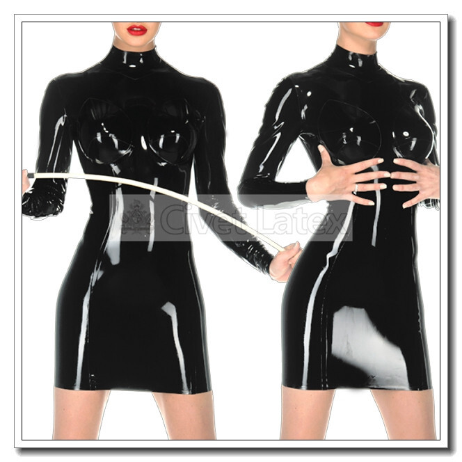 Latex Pencil Dress 3D Cup Breast Long Sleeves Sexy Elegant Customize 0.4mm D205