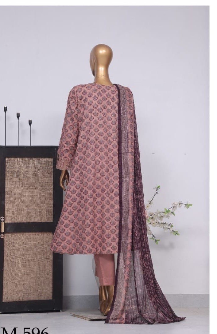 Bin Saeed Lawn Cotton 3 Pc Suit-Premium Cut Work Emb- Aline Style-M & L – $42
