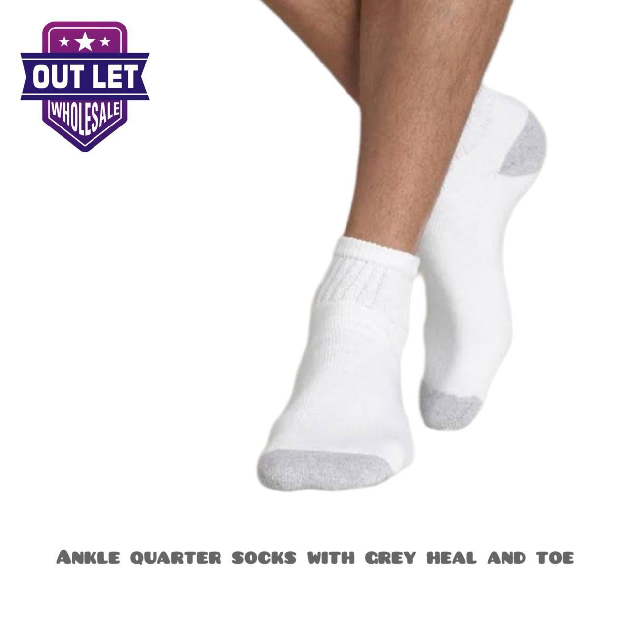 12 Pairs Mens Ankle Quarter socks white Low Cut Support cotton Grey Heal and Toe