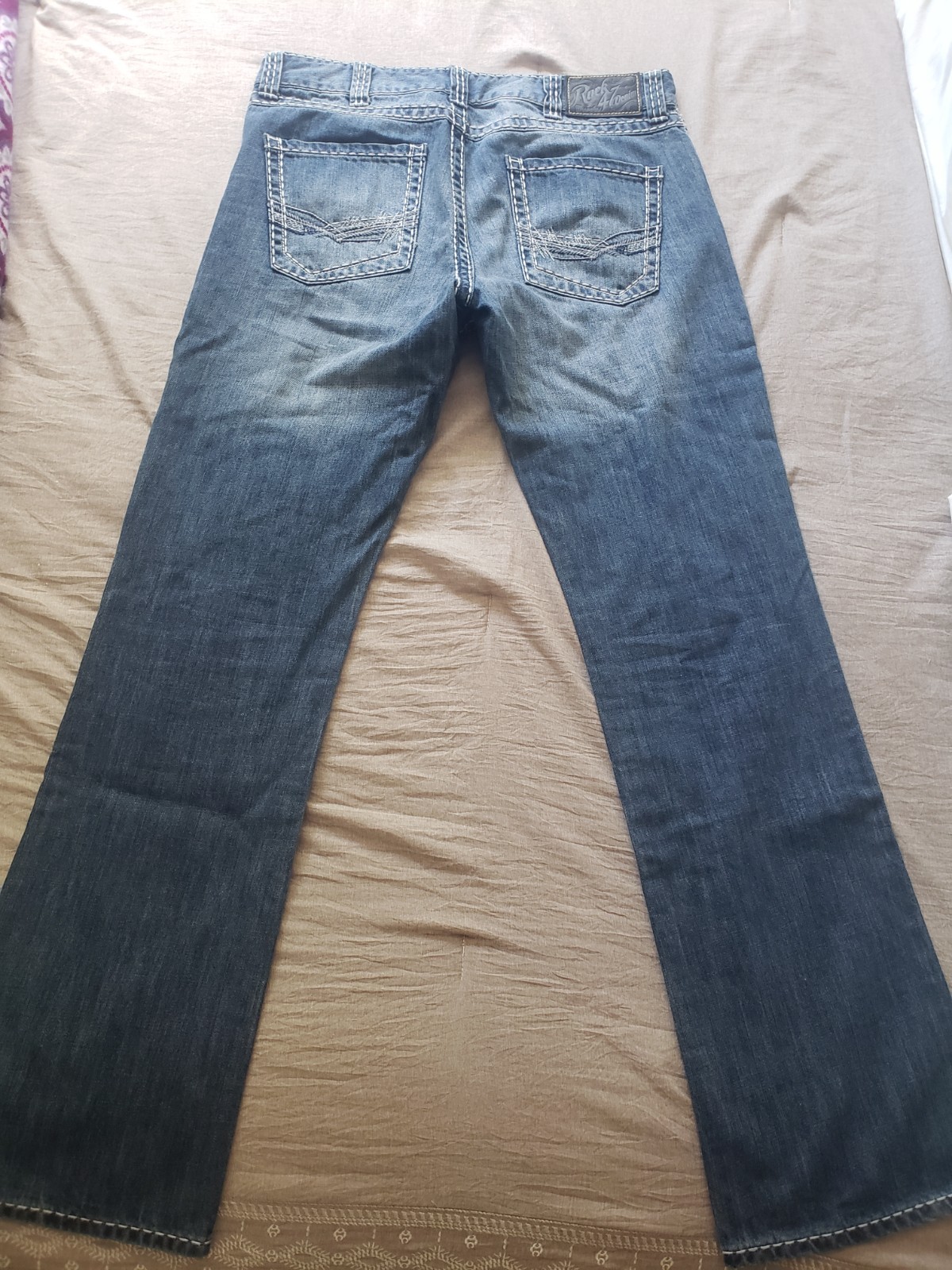 Rock 47 Jeans Mens 36×36 Blue Bootcut Wrangler Western Cowboy Jeans thick stitch