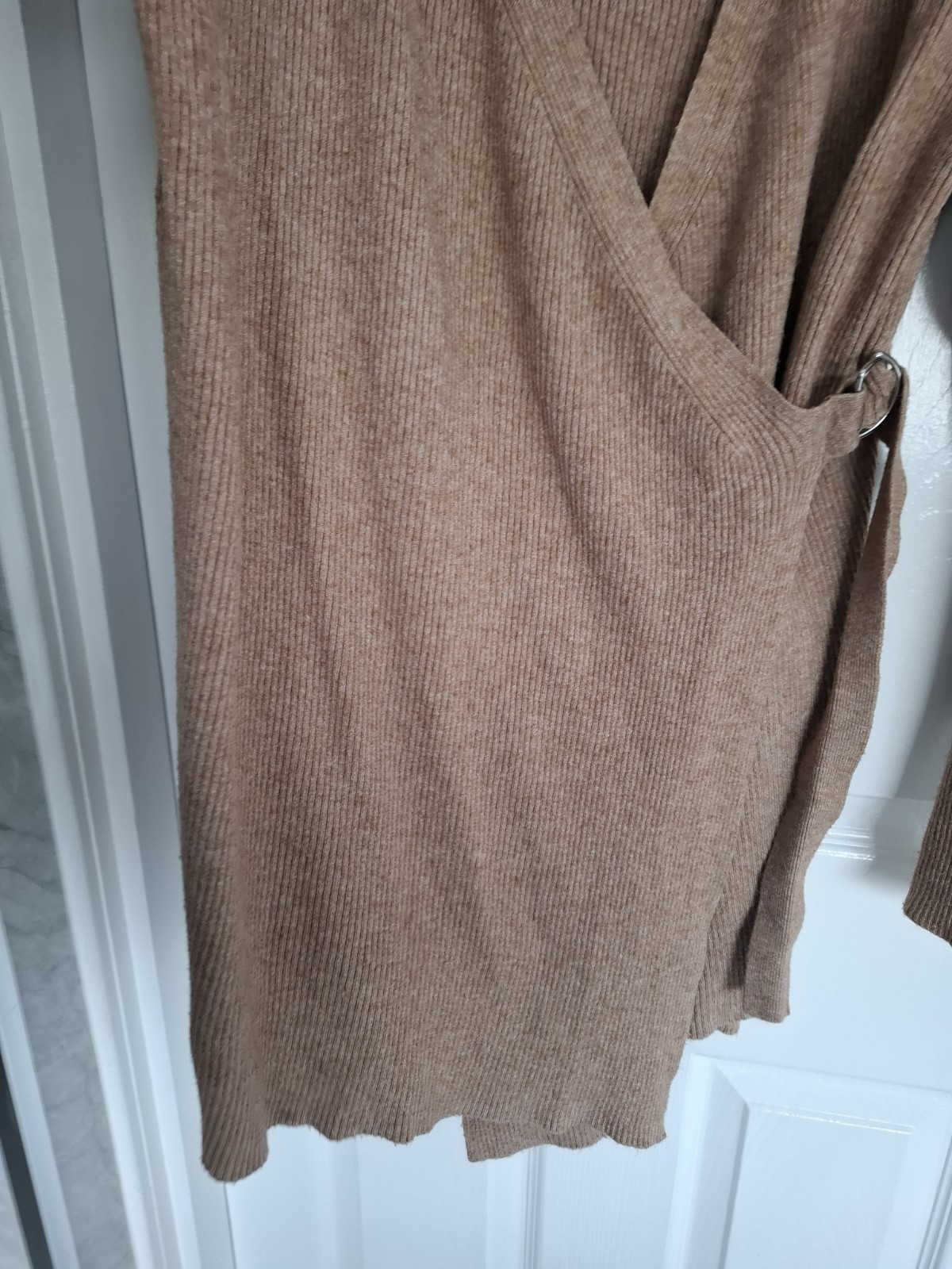Ladies Size M 12/14 OBJECT Wrapover Cardigan Oatmeal Colour Cosy Ribbed Fabric