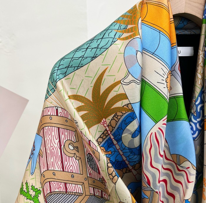 Pure Twill Silk Scarf Bandanna Large Wrap Water Park Print Square Shawl 53″
