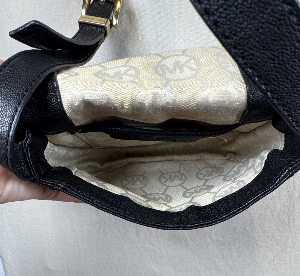 Michael Kors Black Leather Small Saddle Crossbody Bag Gold Buckle
