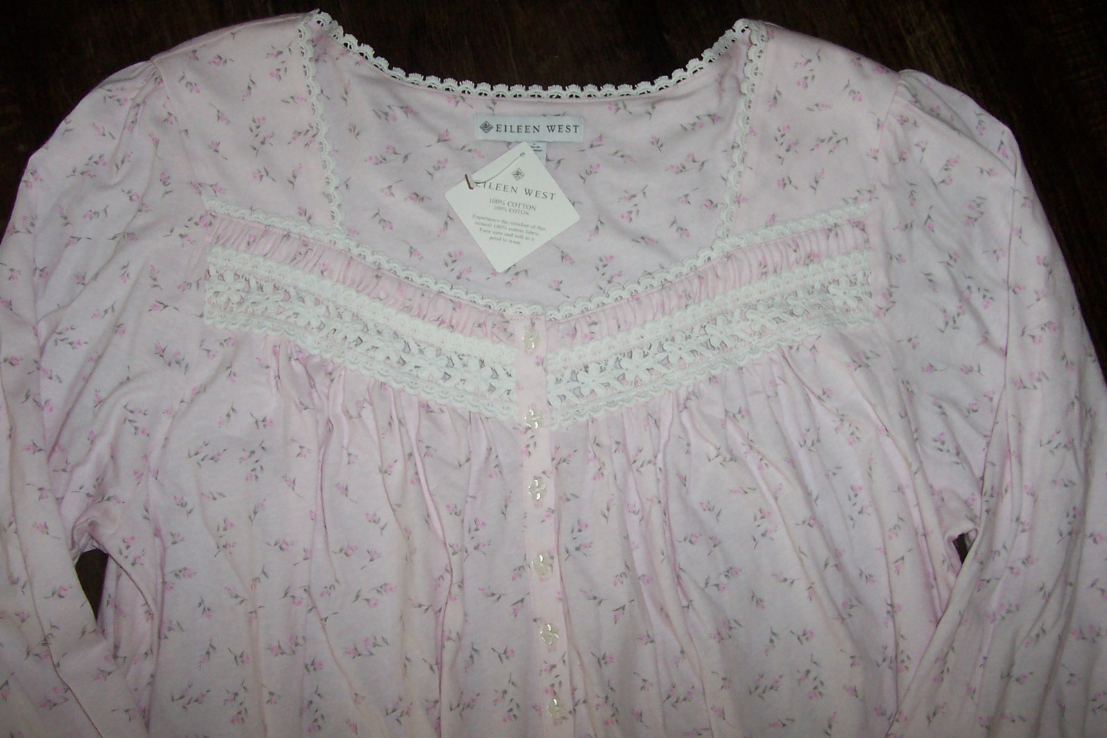 NWT Eileen West BLUSH PINK FLORAL 39″ Nightgown Women’s XL 100% COTTON KNIT