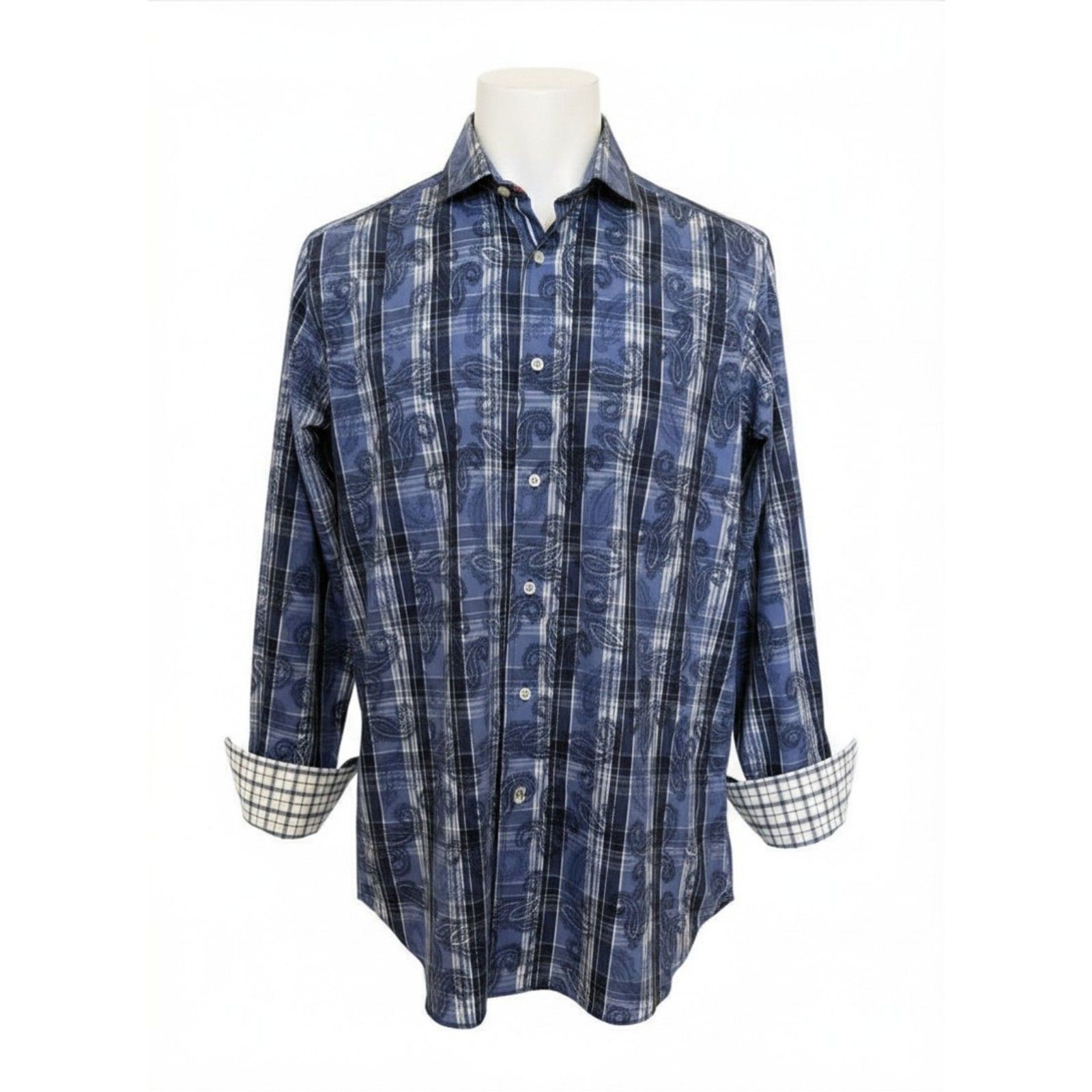 Cremieux Premium Cotton Paisley Plaid Pattern Button Up Casual Dress Shirt M