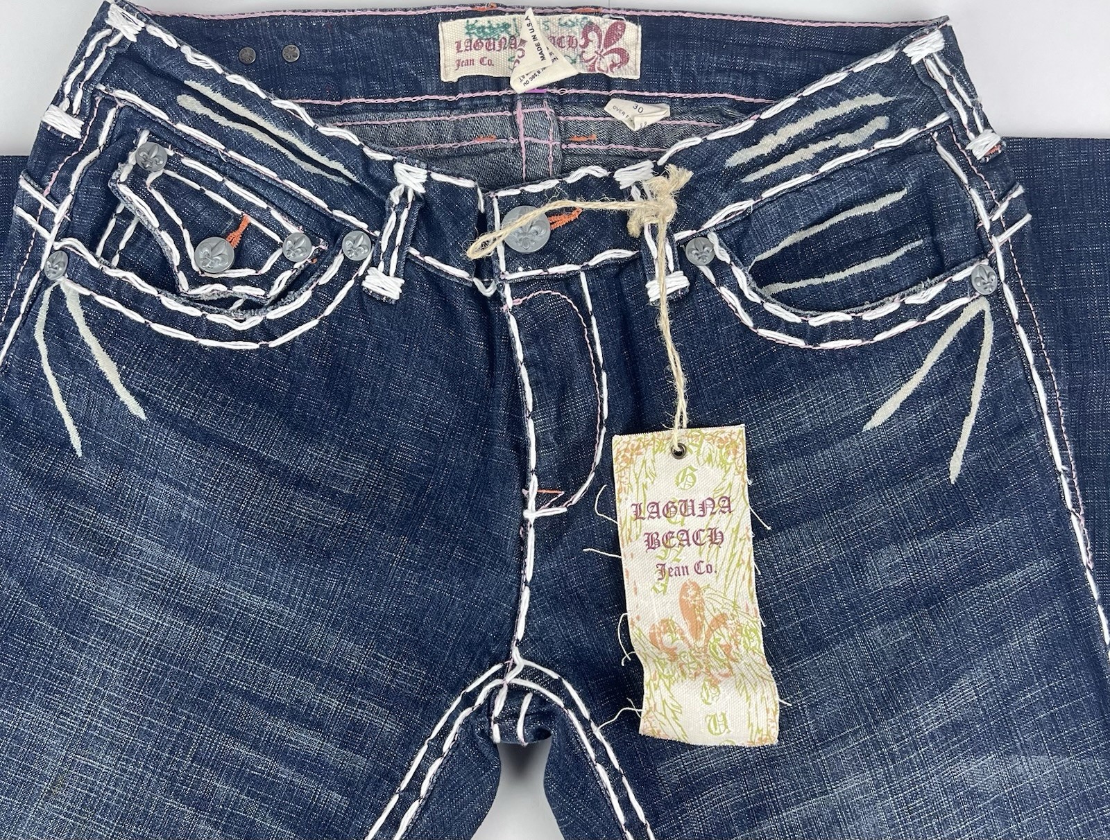 Laguna Beach Women’s Jeans Size 30 Blue Denim 33X32 Mid Rise Super Thick Stitch