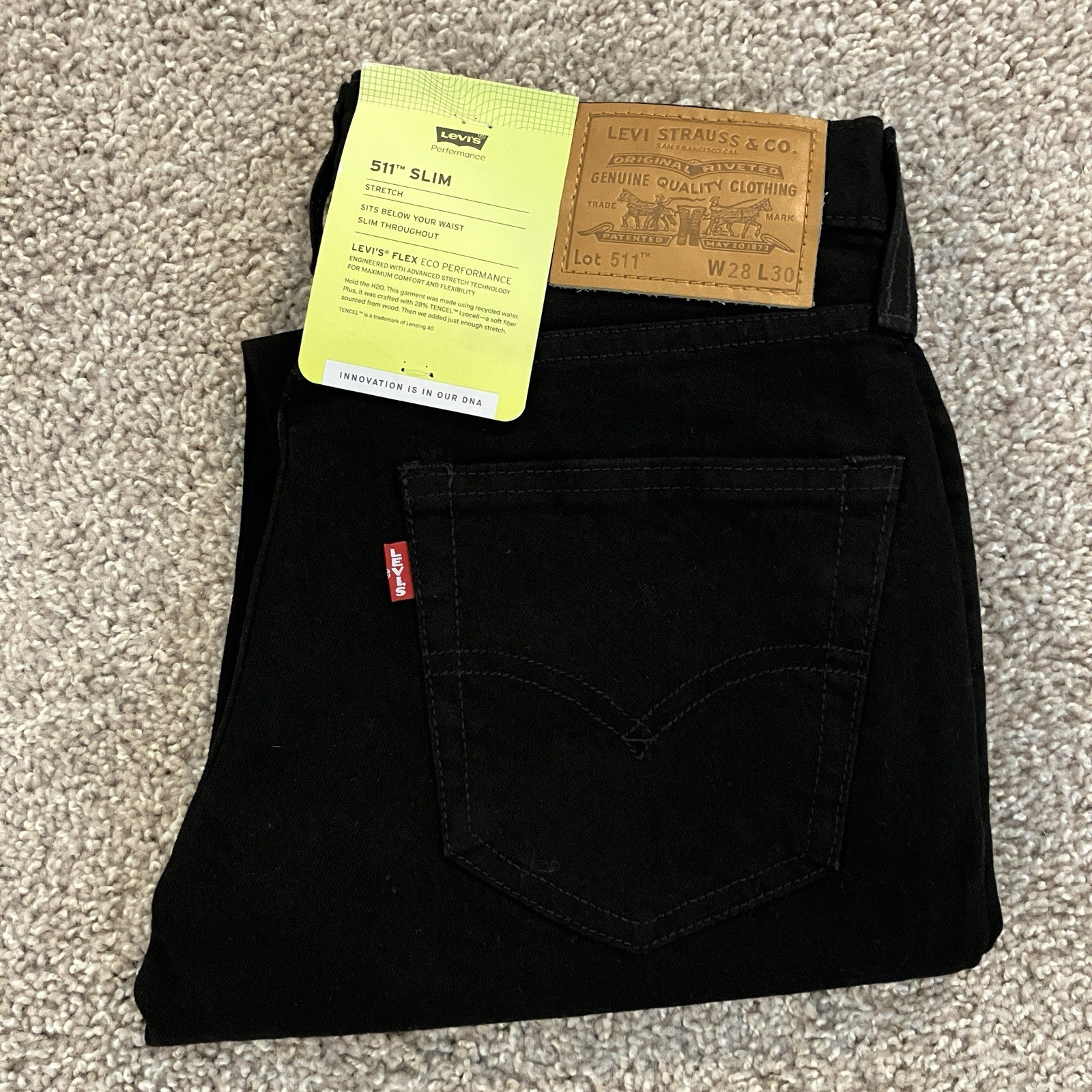 NEW Levis 511 Slim Fit Jeans Black Men’s 28×30 Premium Denim Stretch
