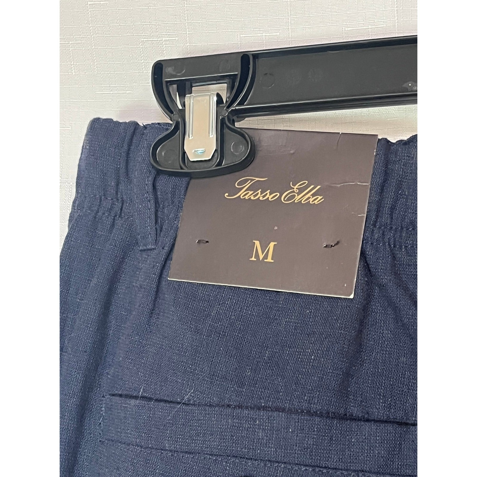 Tasso Elba Mens Linen Drawstring Pants Navy Blue Straight Leg Size M NEW