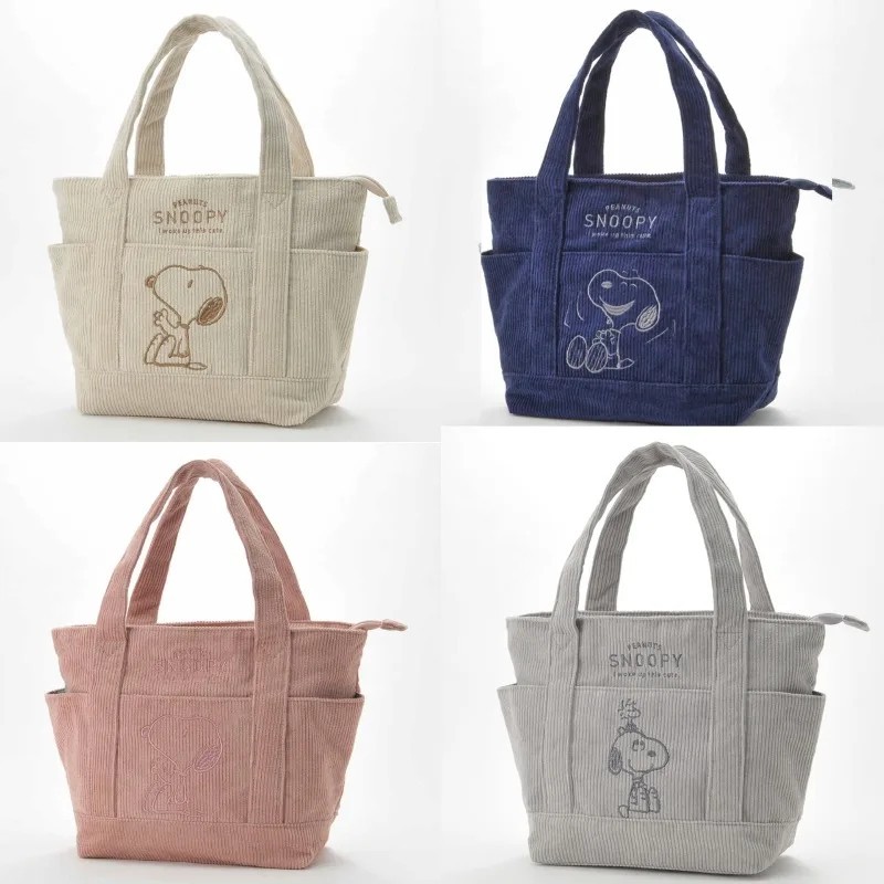 2026 New Peanuts Snoopy Corduroy Tote Bag for Women Multi-pocket Bag Casual Dail