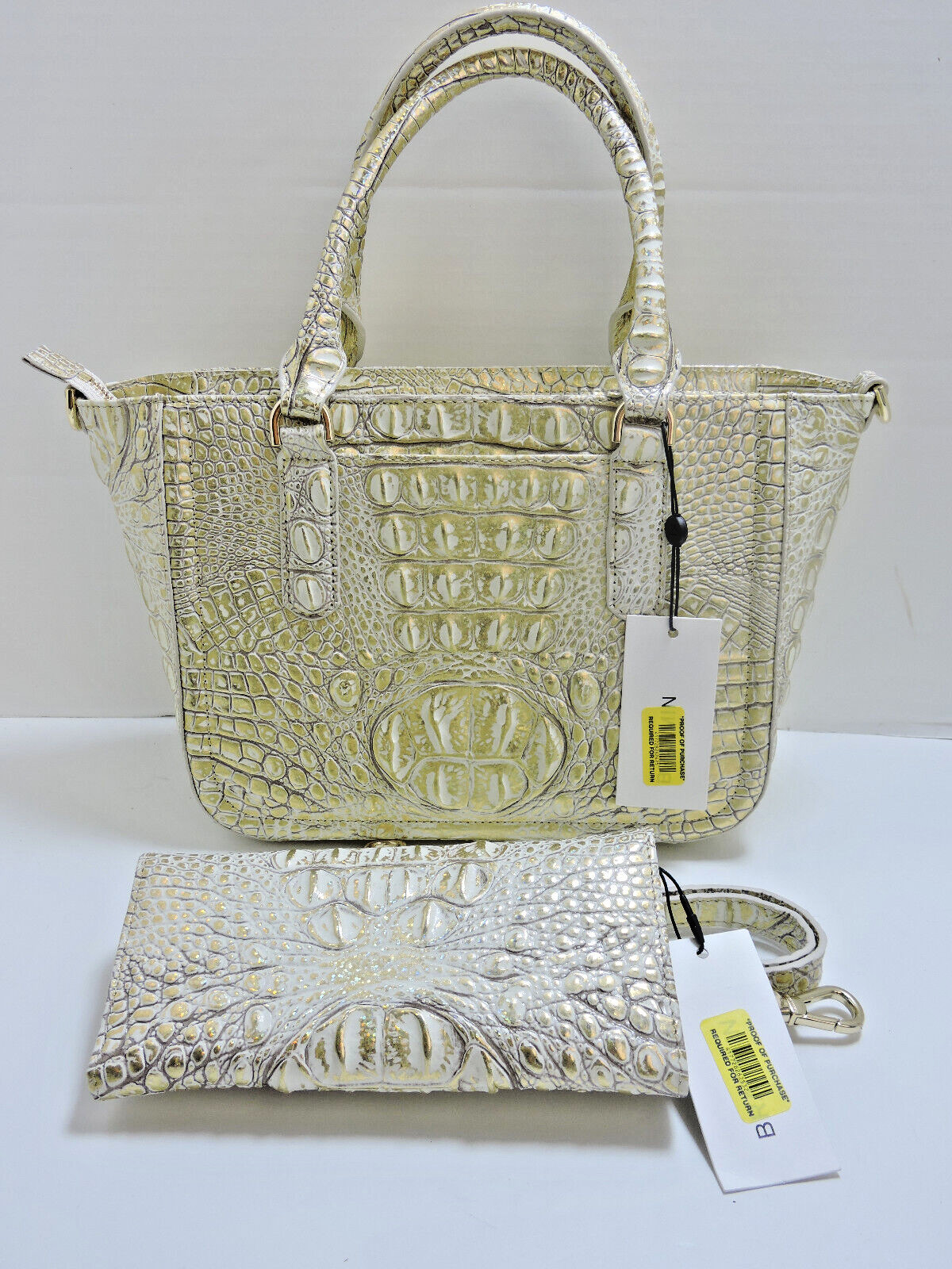 Brahmin Small Ashlee Hologram Gold Melbourne Leathe Satchel Veronica Wallet NWT