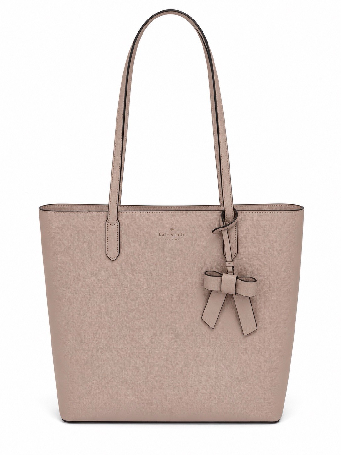Kate Spade New York Beige Large Tote Bow Gold Hardware Zip Lined Inner Pockets