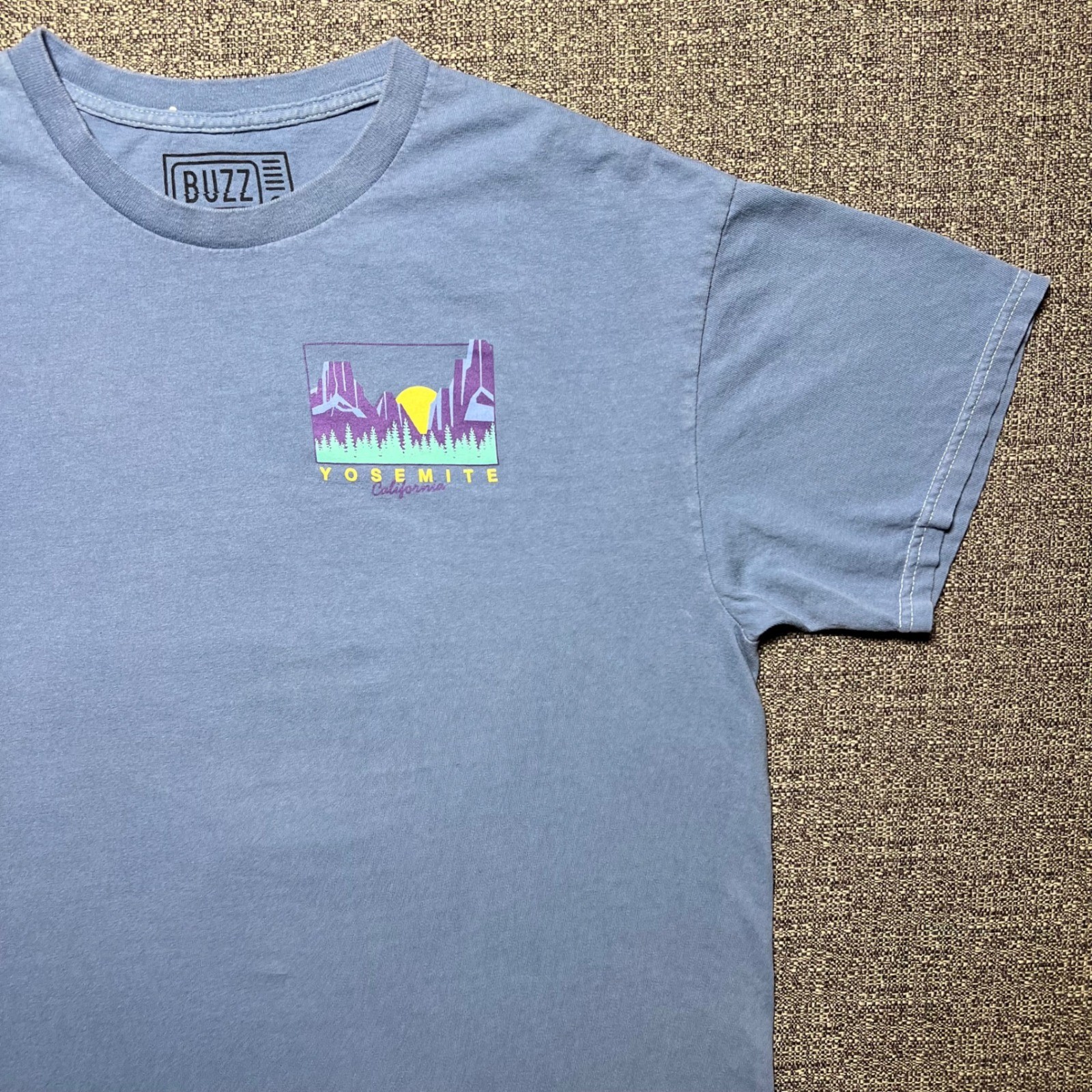 Yosemite National Park Sunset Mountain Double Sided Blue T Shirt Mens Medium