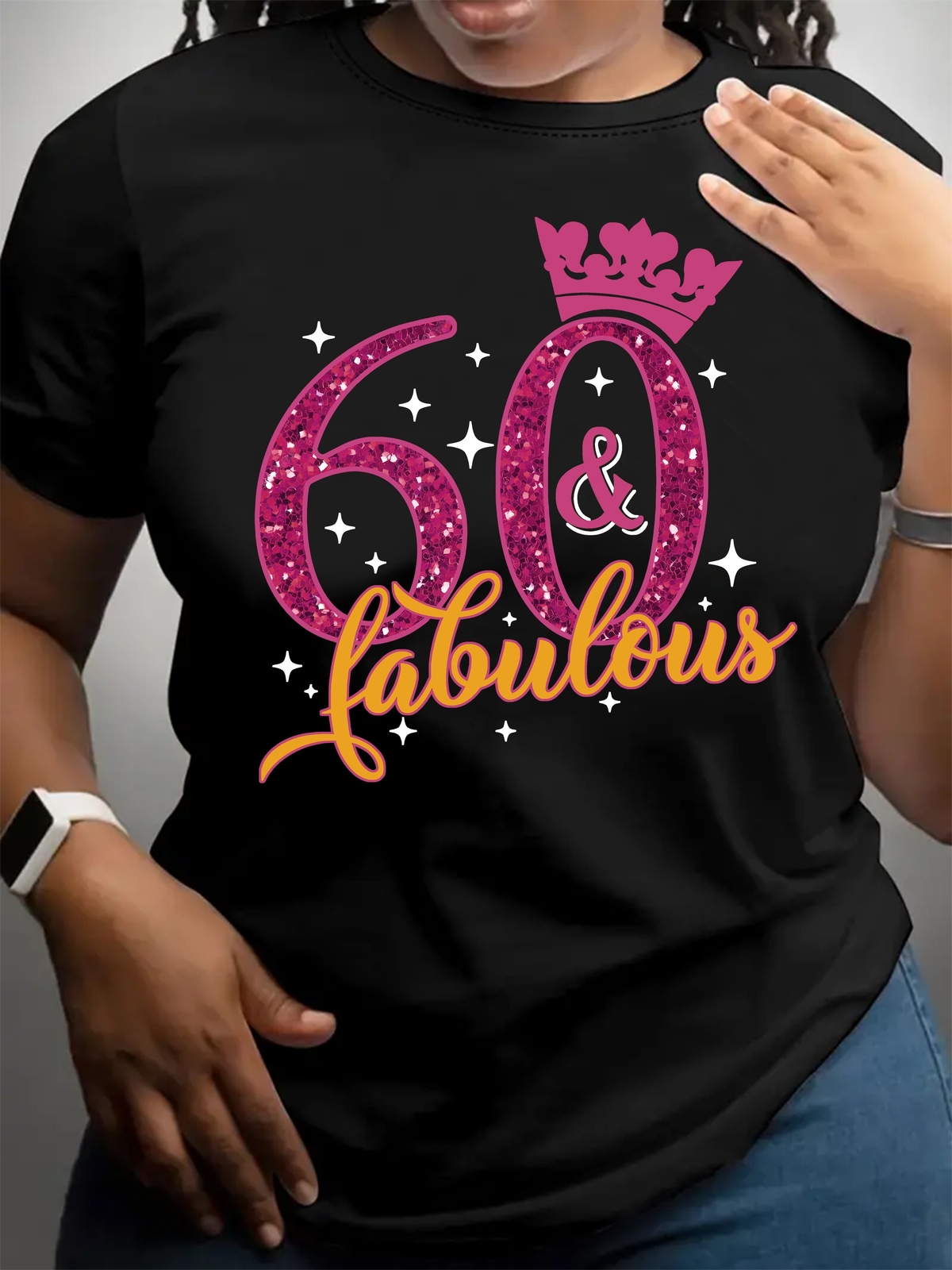 60th Birthday Print T-shirt, Casual Crew Neck