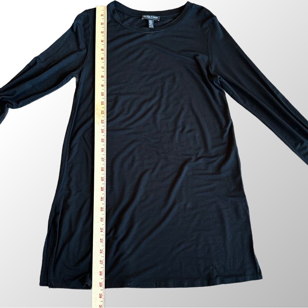 Eileen Fisher Tunic Top Womens PP Black Long Sleeve Viscose Jersey Side Slit