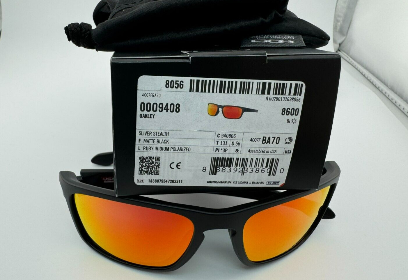 OAKLEY SLIVER STEALTH MATTE BLACK W/ RUBY IRIDIUM POLARIZED SUNGLASSES OO9408-06