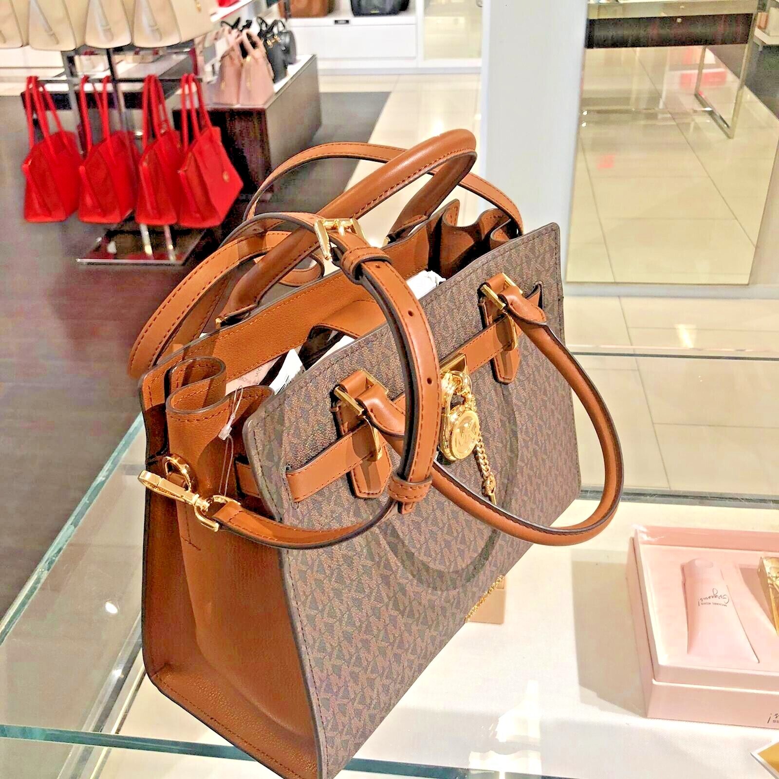MICHAEL KORS HAMILTON MEDIUM SATCHEL SHOULDER BAG BROWN HANDBAG PURSE MESSENGER