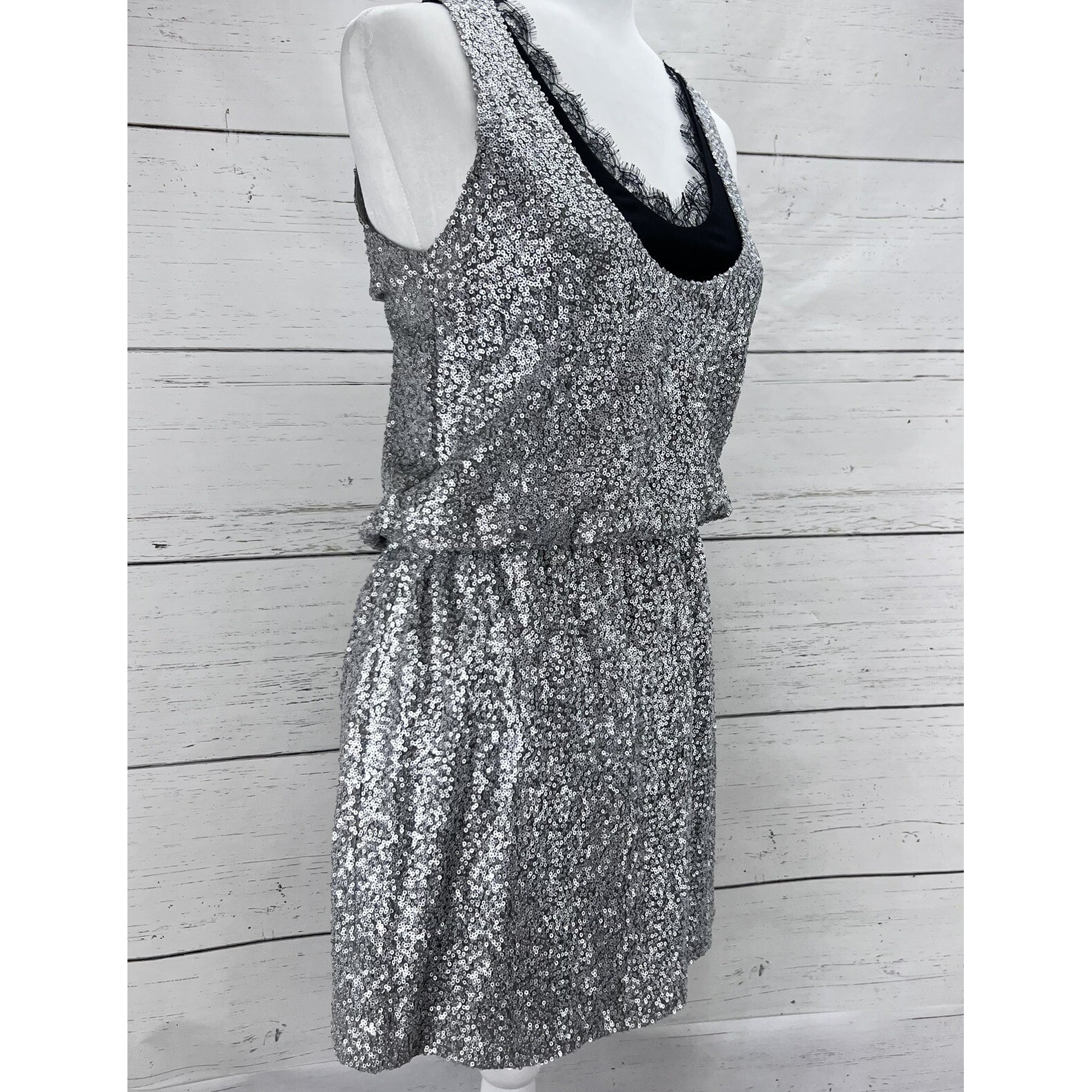 Robert Rodriguez Cocktail Silver Sequin Party Dress Size 4 Silk Sleeveless Mini
