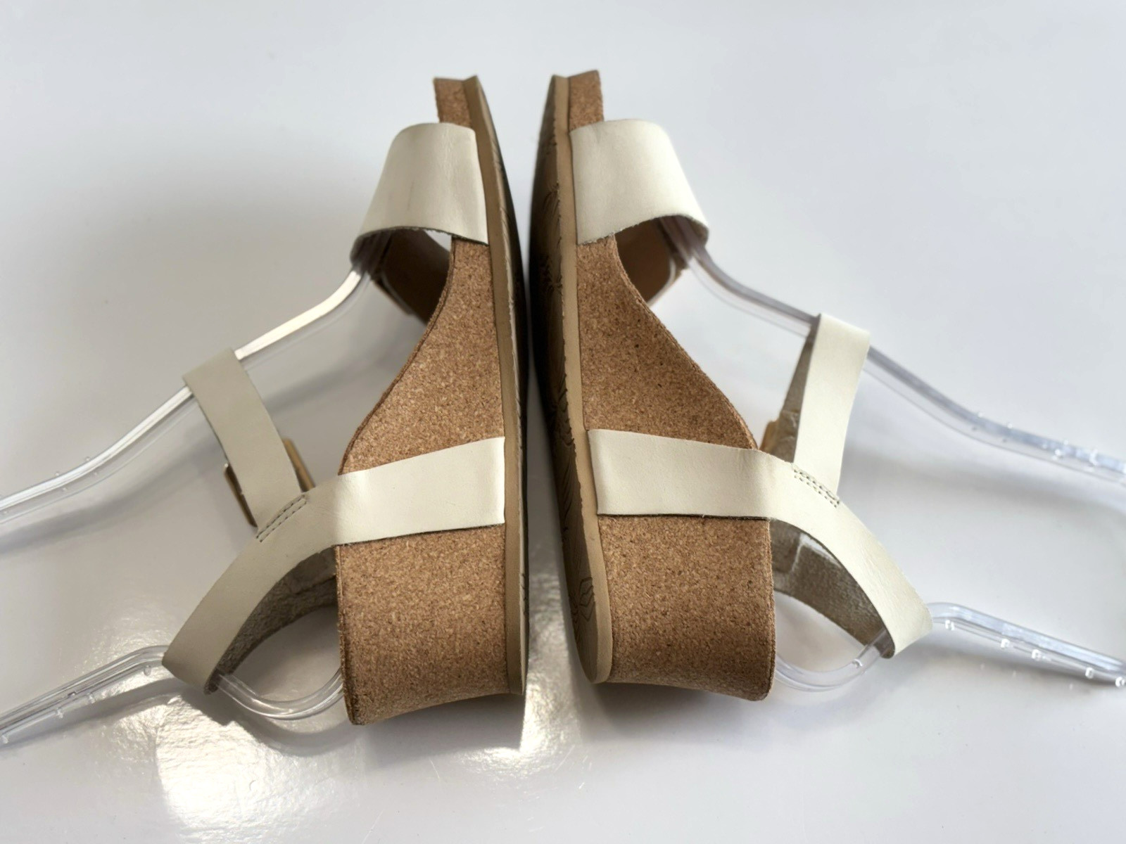 Aetrex Lexa Quarter Strap Wedge Sandals Women’s 7.5 Ivory Leather Open Toe Cork