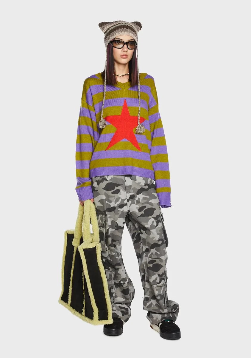 Basic Pleasure Mode Striped Star Sweater sz 10 Dolls Kill Urban Outfitters