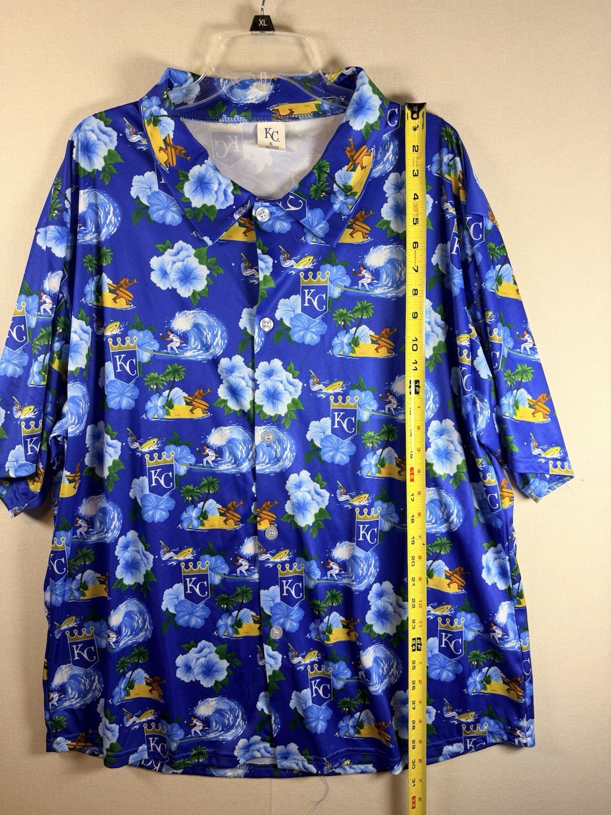 Kansas City Royals Hawaiian Button Up Shirt XL Blue Surf Aloha Polyester MLB
