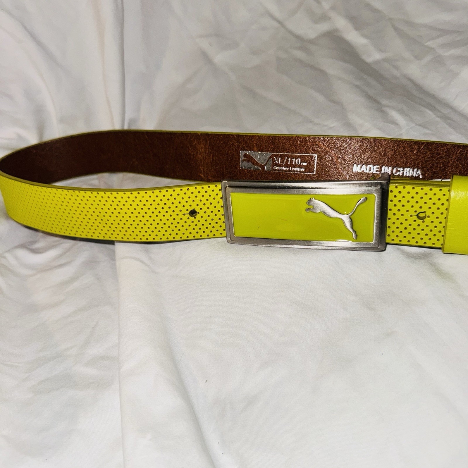 PUMA Lime Green Genuine Leather Adjustable Logo Buckle Men’s Sport Belt Size XL